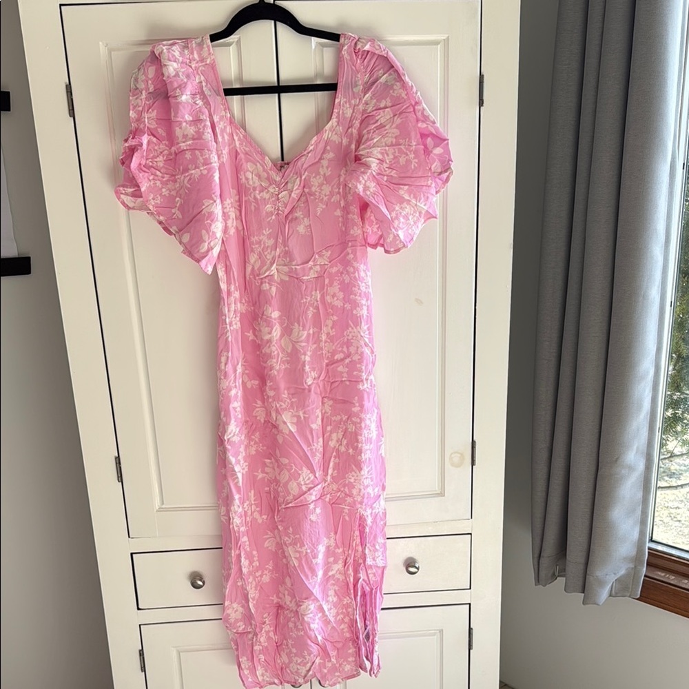 Pink Floral Puff Sleeve Dress